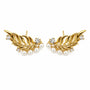 Gold-plated sterling silver feather ear climber earrings with pearls and clear stones