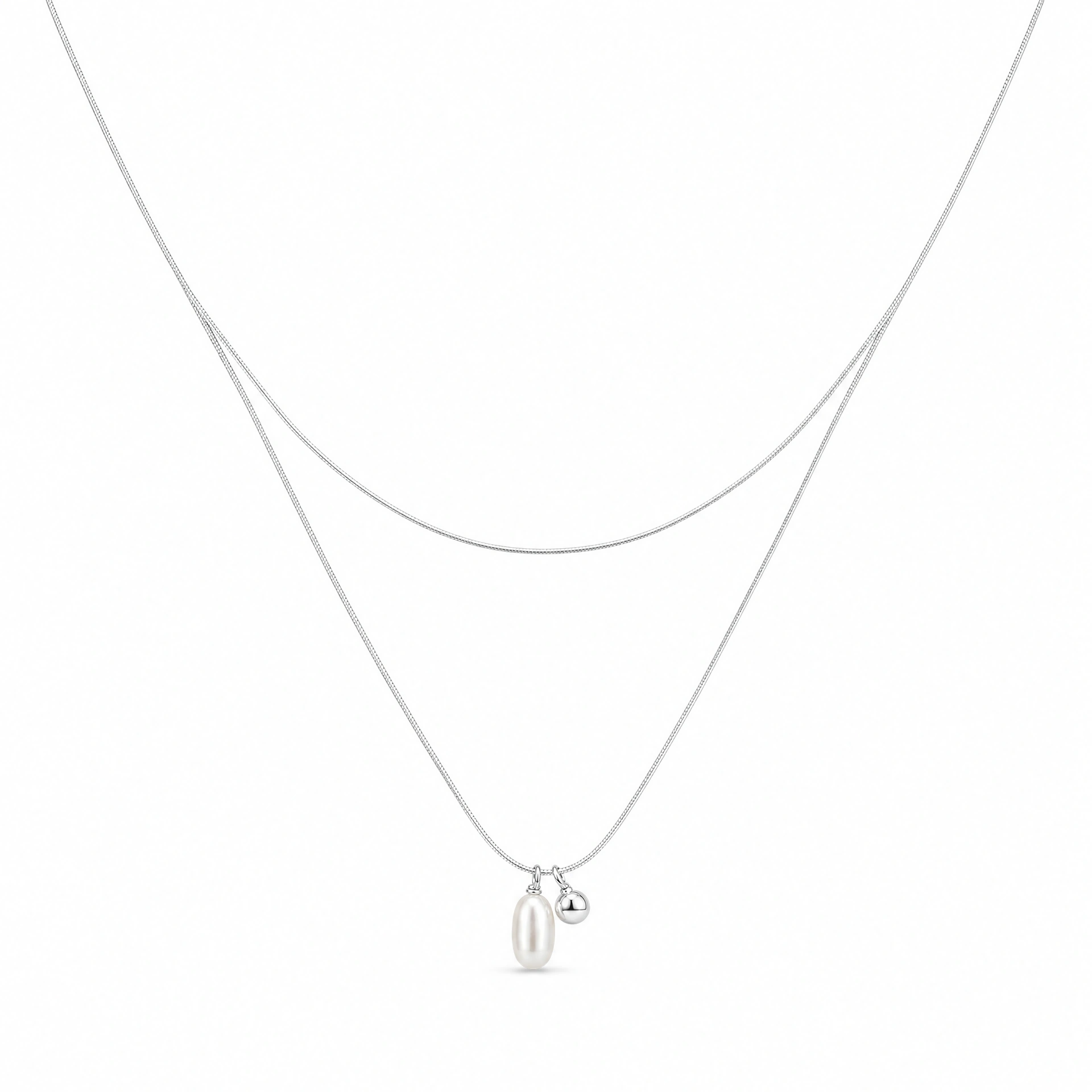 Silver Layered Baroque Pearl Drop Necklace