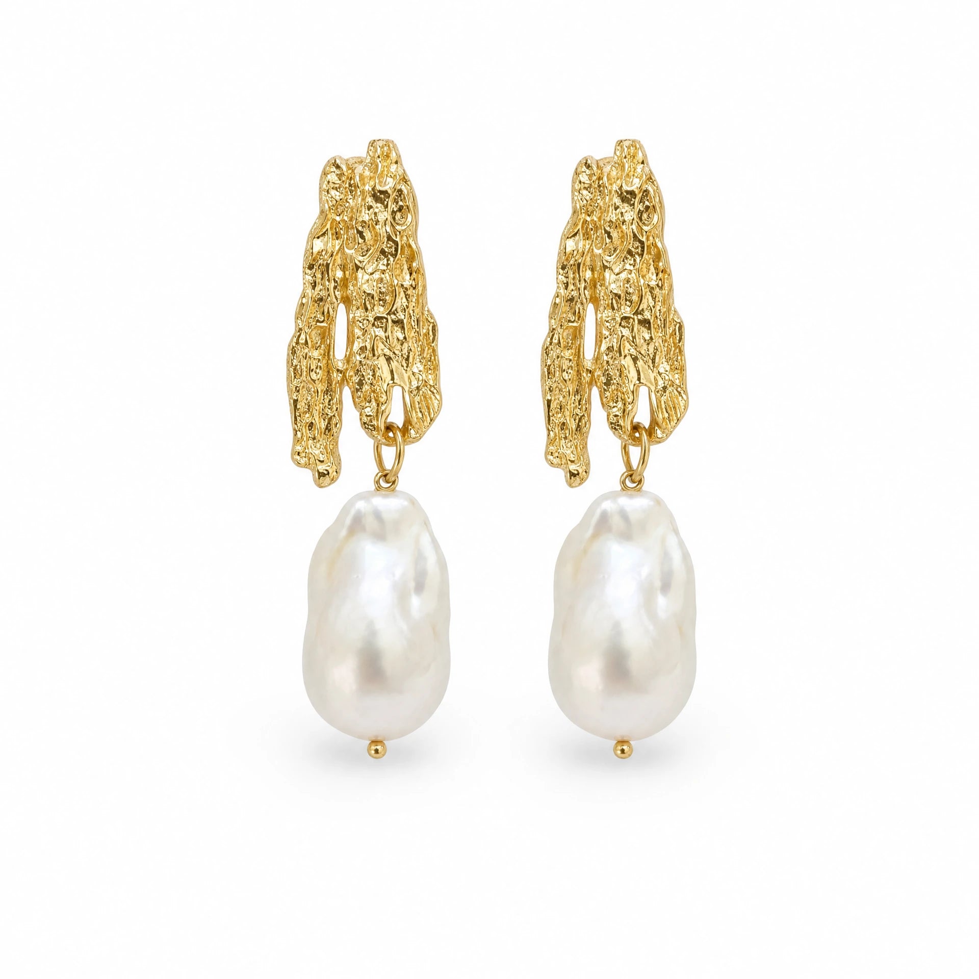 Baroque Pearl Textured Gold Drop Earrings