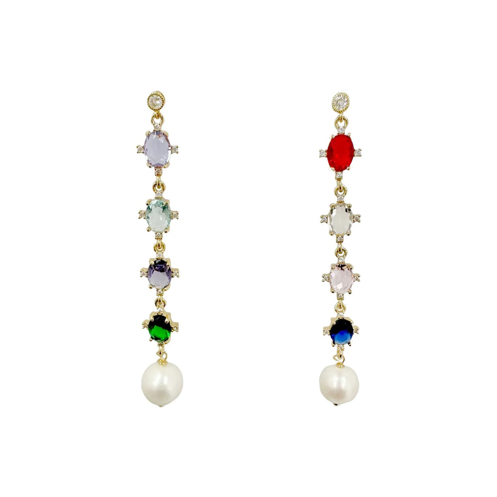 Multi color Crystal Earrings with pearl Drops - Angel Barocco