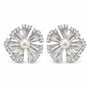 925 sterling silver flower stud earrings with central pearls and clear stone petals