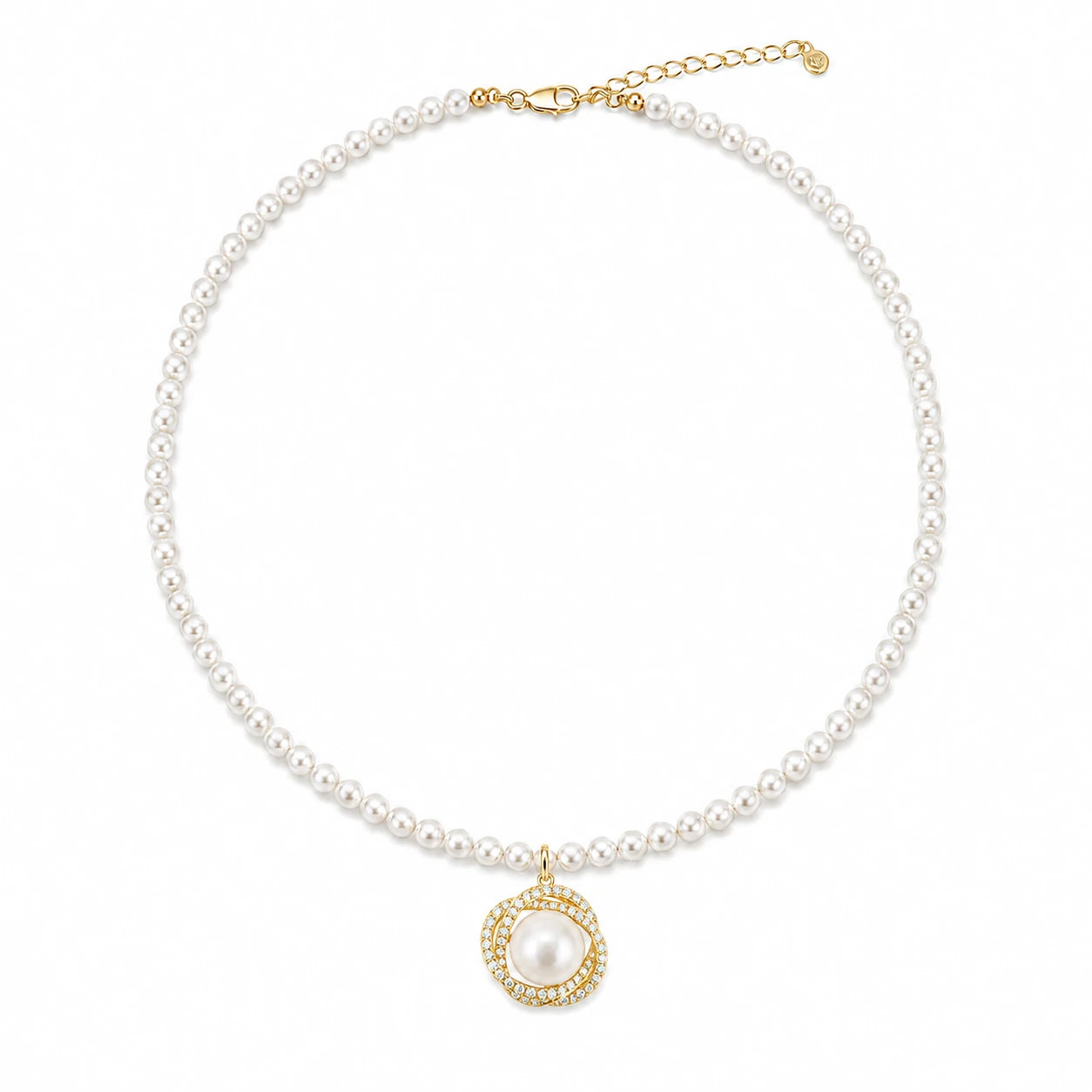 Freshwater pearl strand necklace with oval pearl halo pendant and gold-tone clasp
