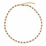 Moonstone and sunstone beaded necklace with gold-tone spacers on a white background