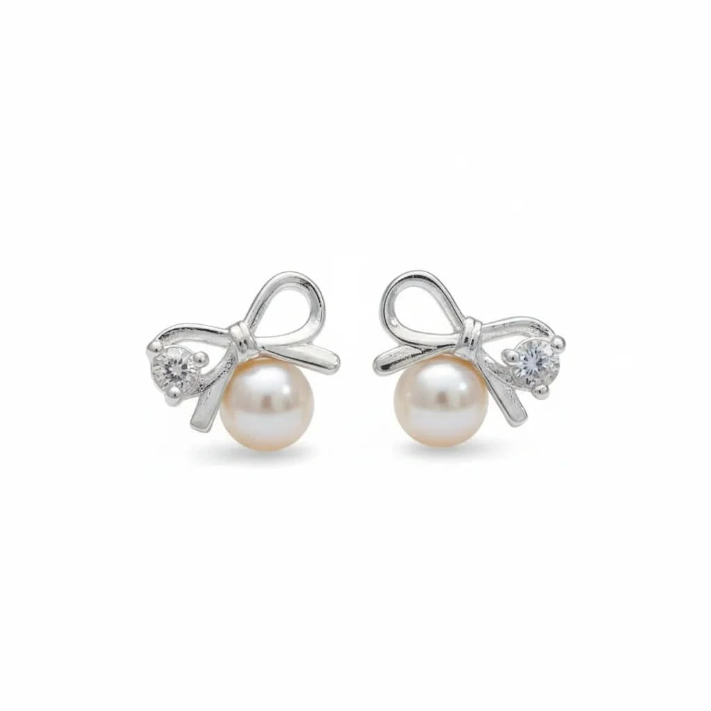 Sterling Silver Bow Freshwater Pearl Earrings