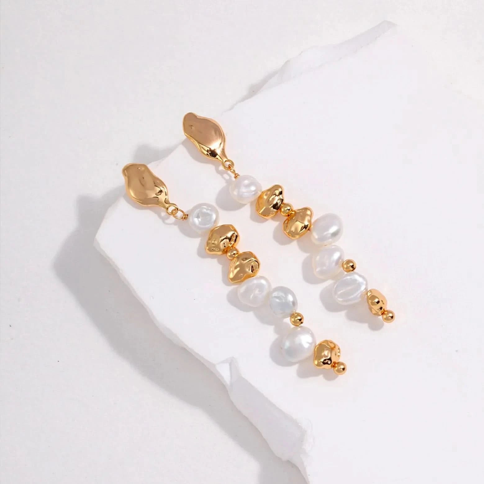 Gold Natural Pearl Drop Earrings