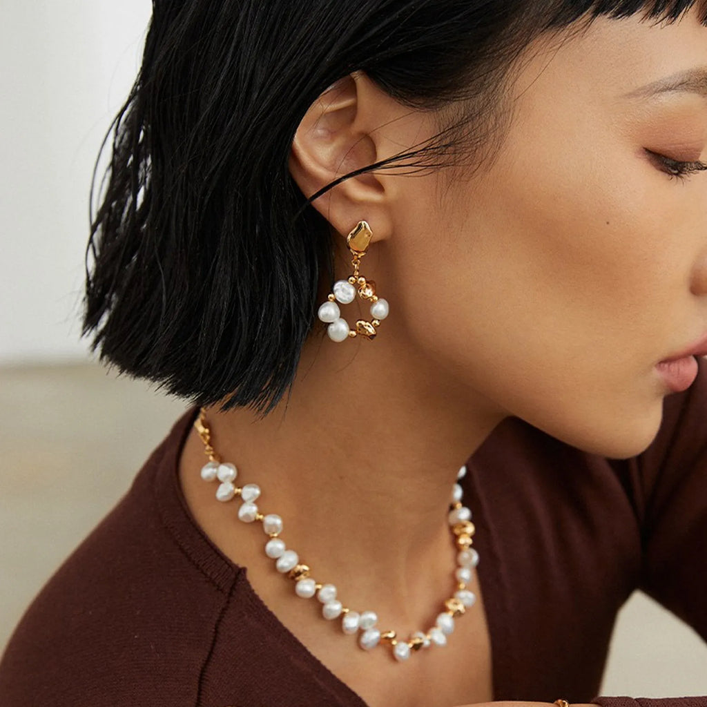 Natural pearl loop earrings - Angel Barocco