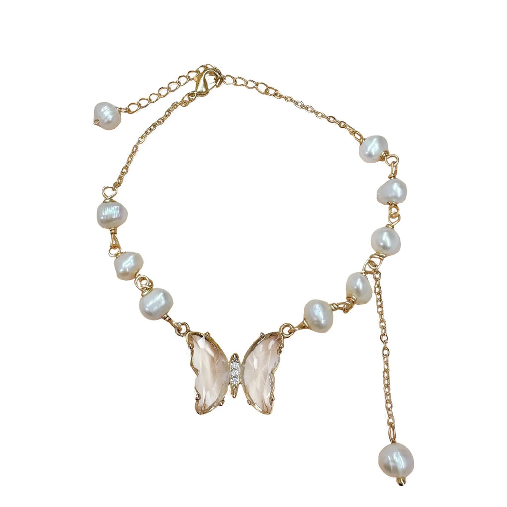 Pearl with Butterfly Crystal Gold Bracelet - Angel Barocco