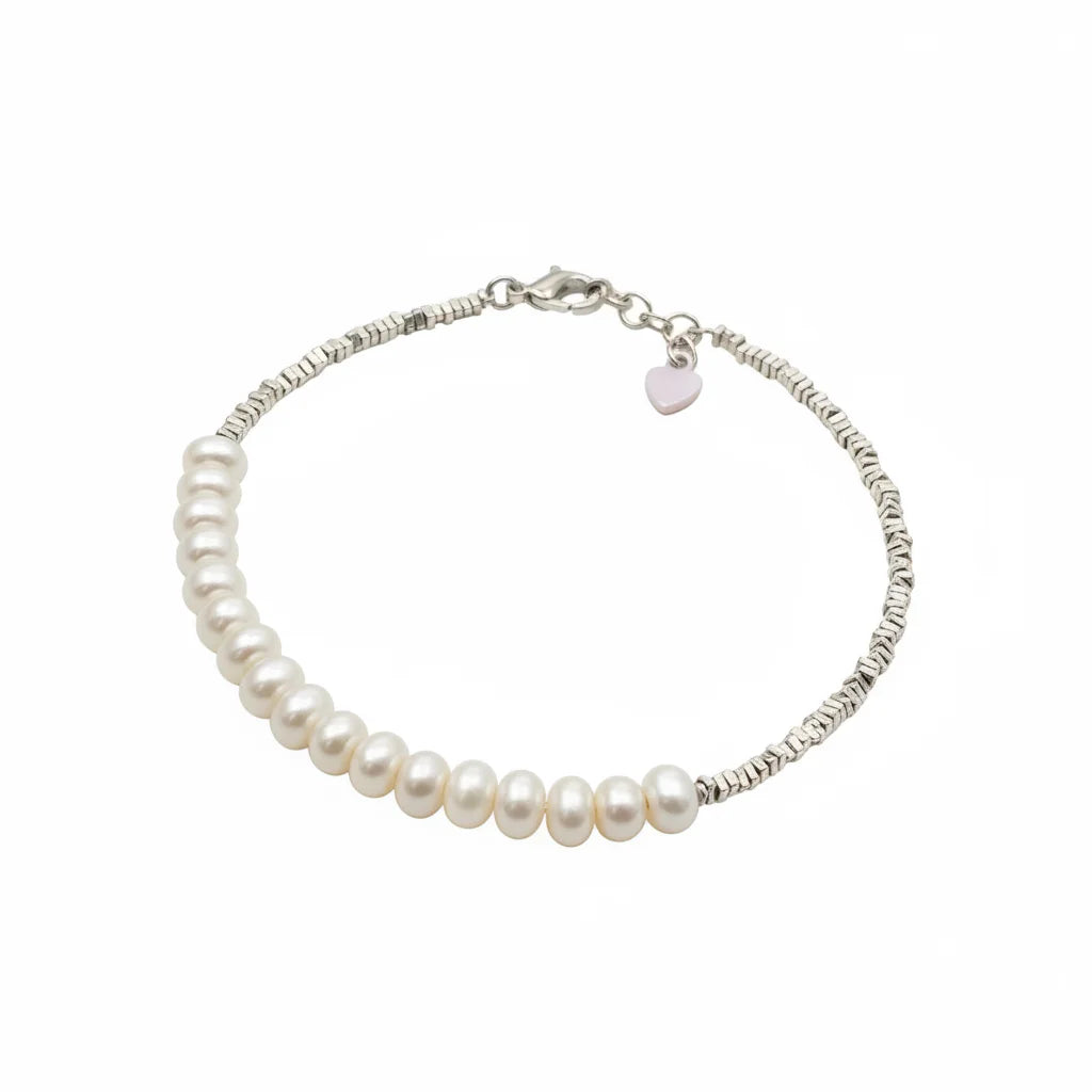 Beaded Freshwater Pearl Irregular Silver Bracelet
