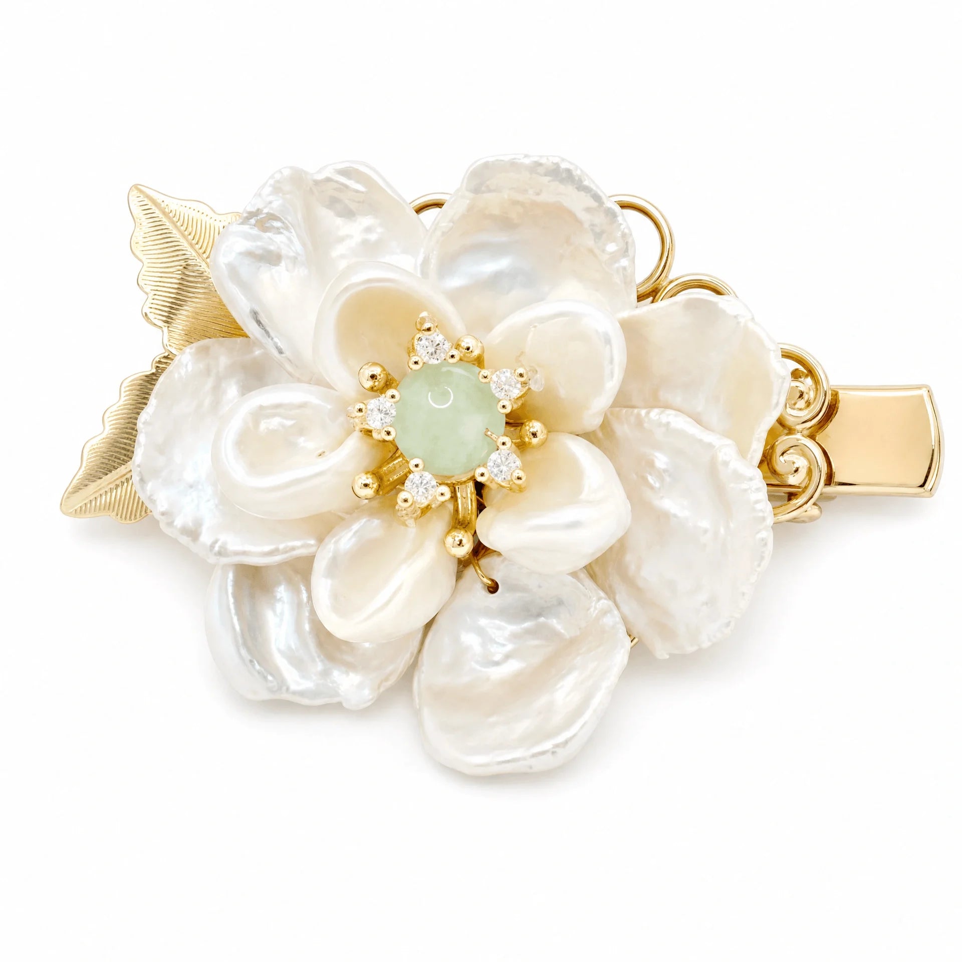 Jade Centerpiece Baroque Pearl Flower Hair Clip