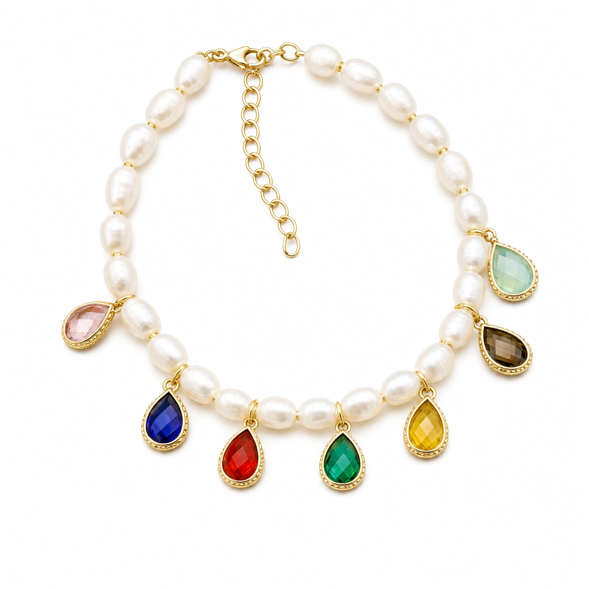 Seeds Pearl Bracelet with Rainbow Charms