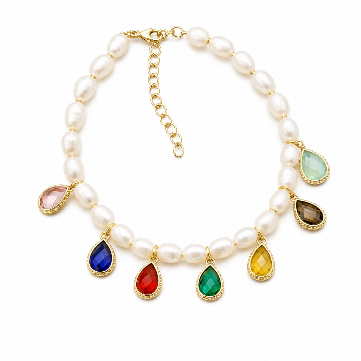 Seeds Pearl Bracelet with Rainbow Charms