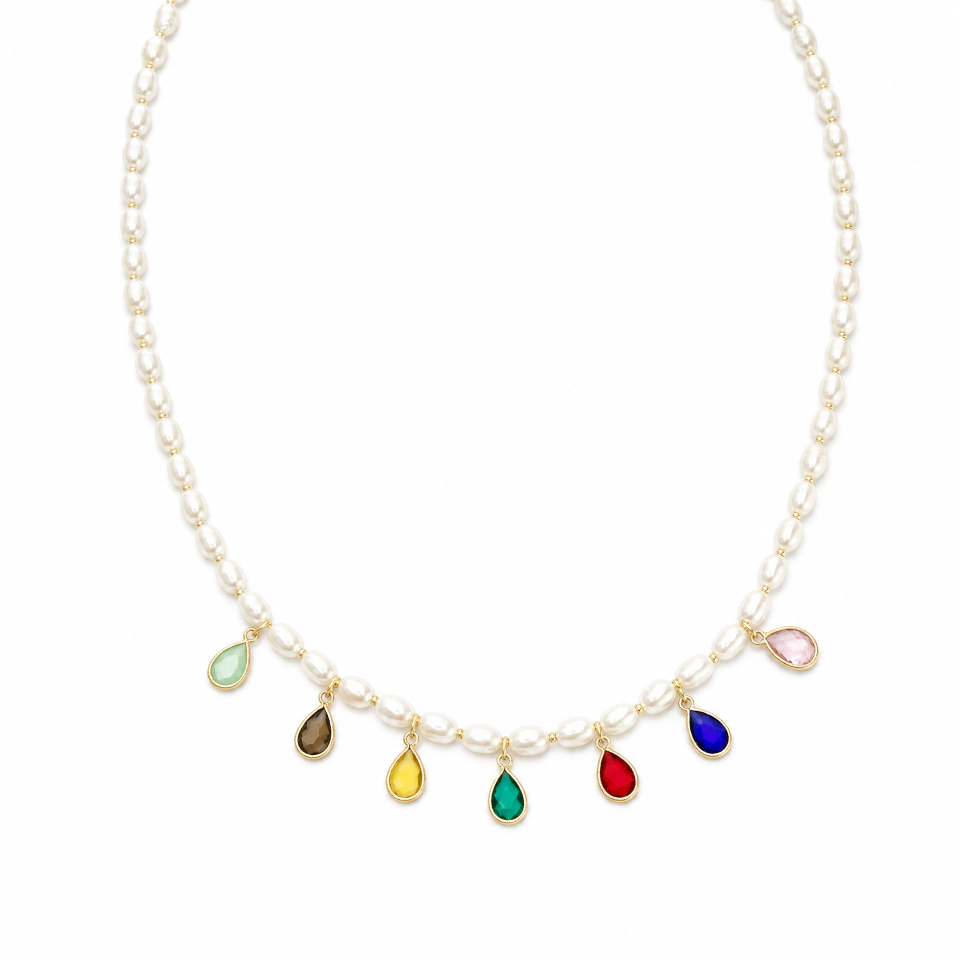 Seeds Pearl Necklace with Colorful Charms