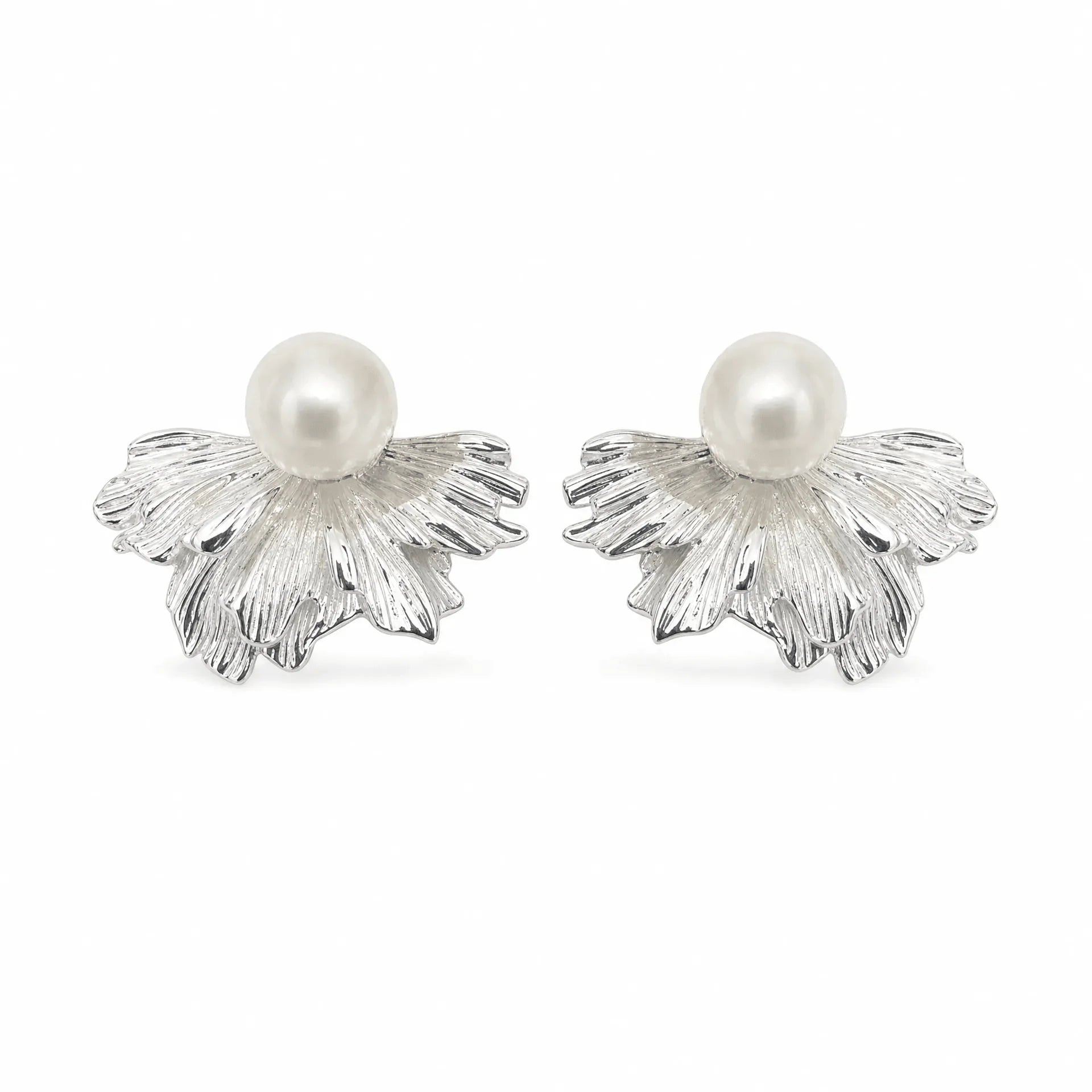 Freshwater Pearl Layered Fan Stud Earrings