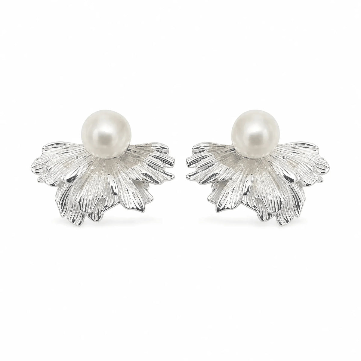 Freshwater Pearl Layered Fan Stud Earrings