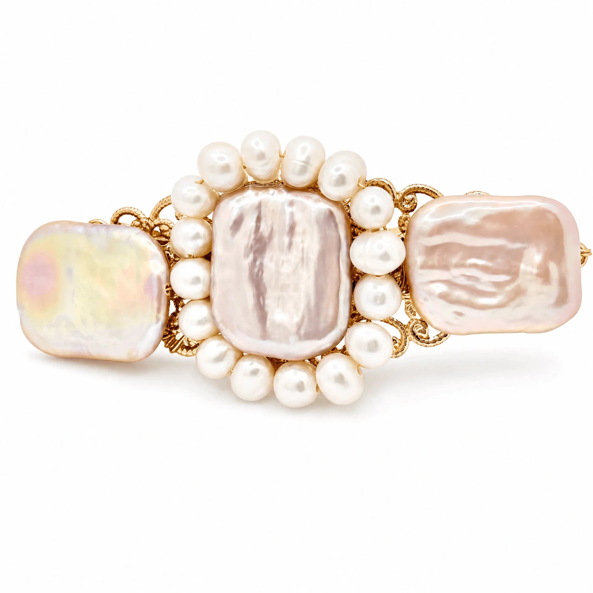 Enchanting Pink Pearl & Gold Filigree Hair Clip