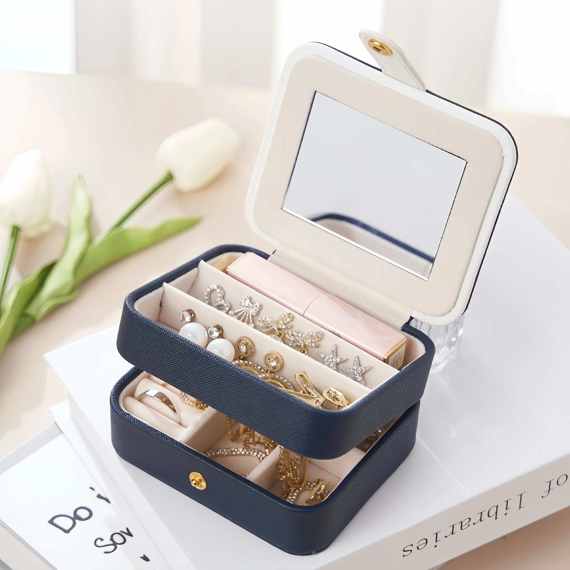Square Leather Portable Jewelry Box