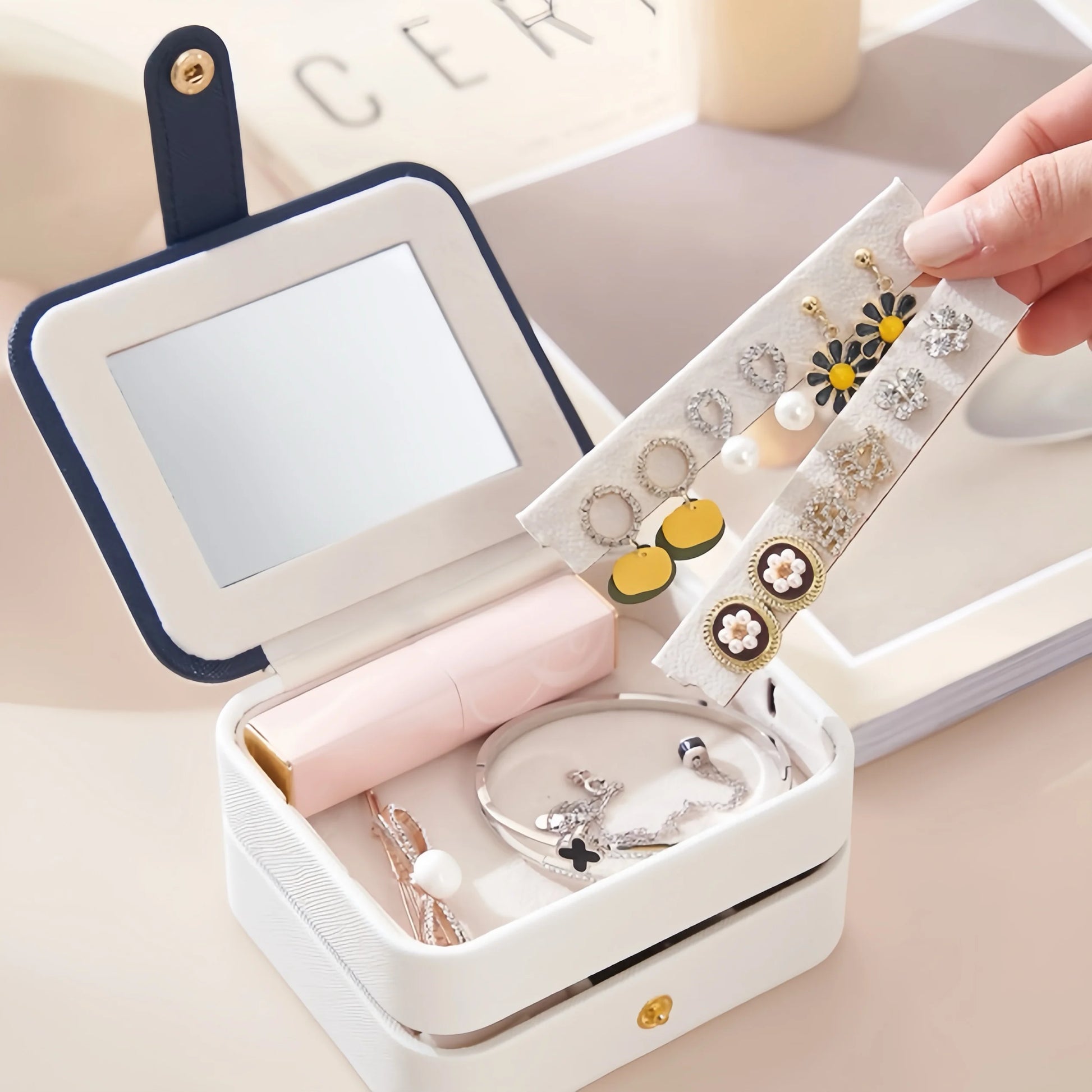 Square Leather Portable Jewelry Box