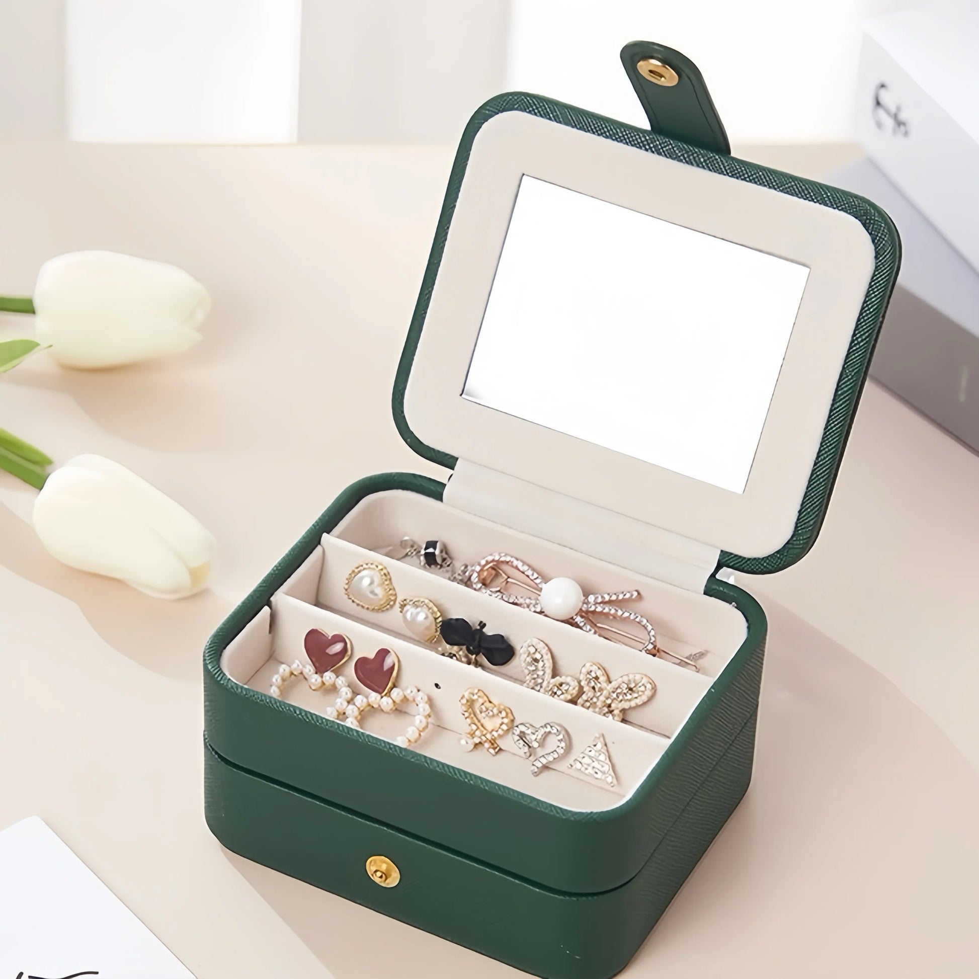 Square Leather Portable Jewelry Box