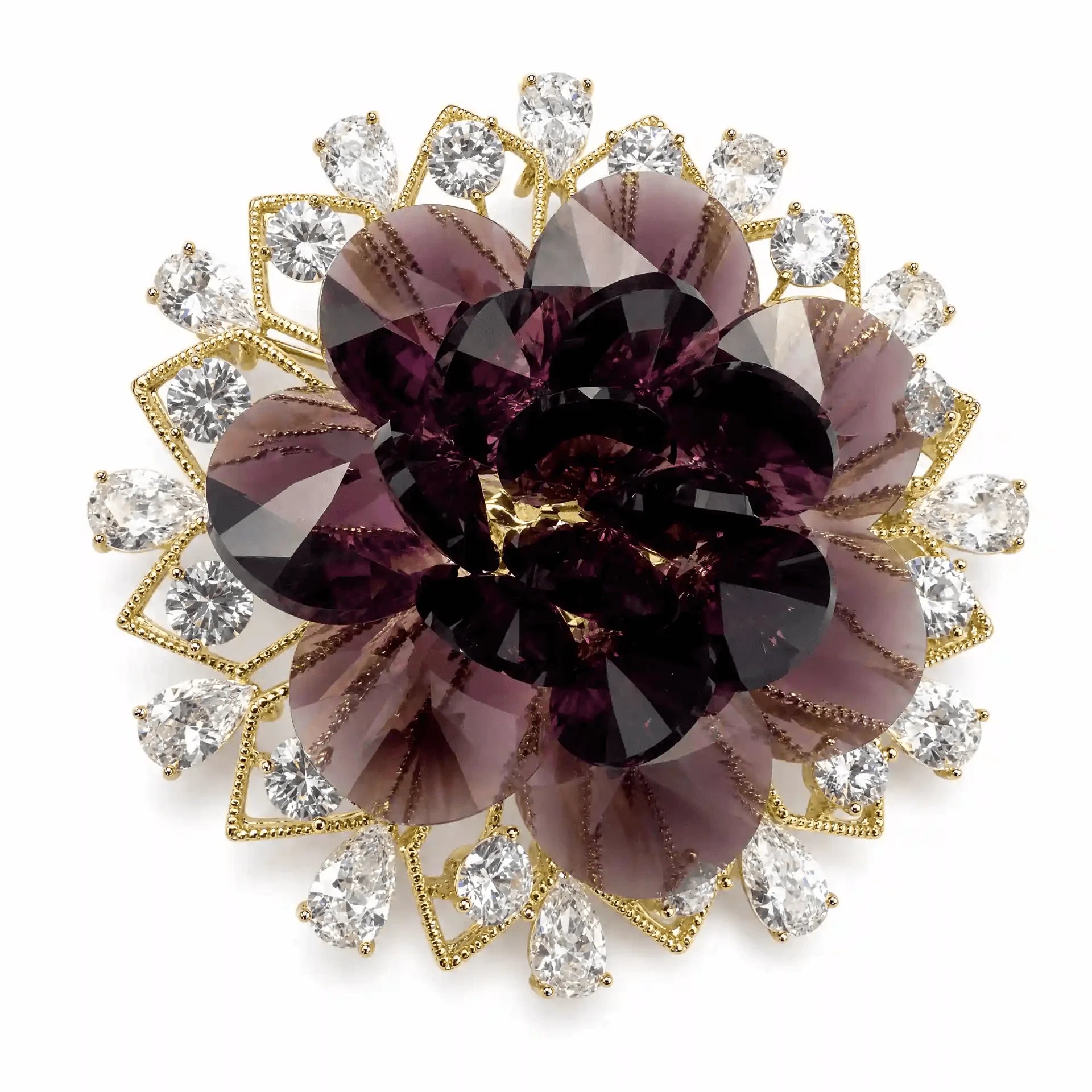 Teal Crystal Layered Flower Brooch