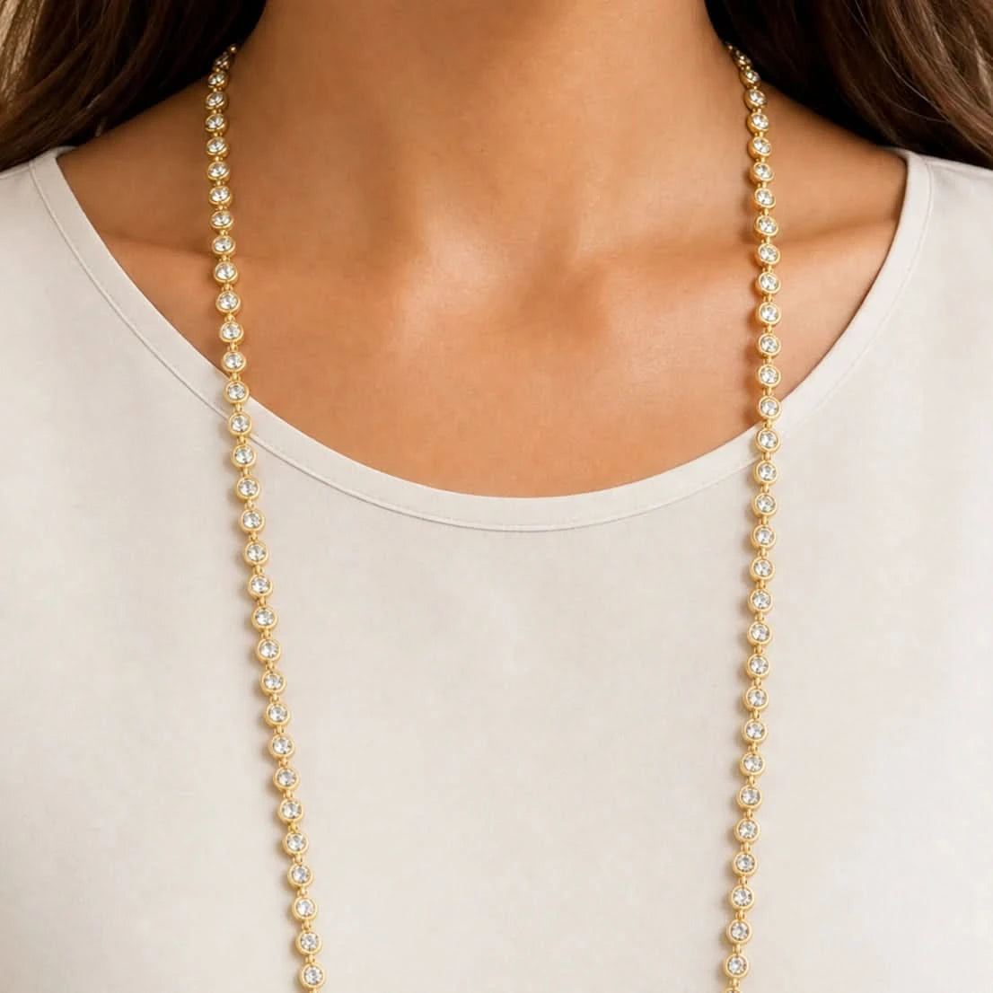 Long Gold Crystal Chain Necklace