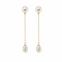 Freshwater pearl stud earrings with fine chain and oval pearl drops