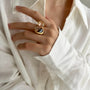 Gold-plated adjustable open ring with contrasting smoky brown and champagne zirconia stones