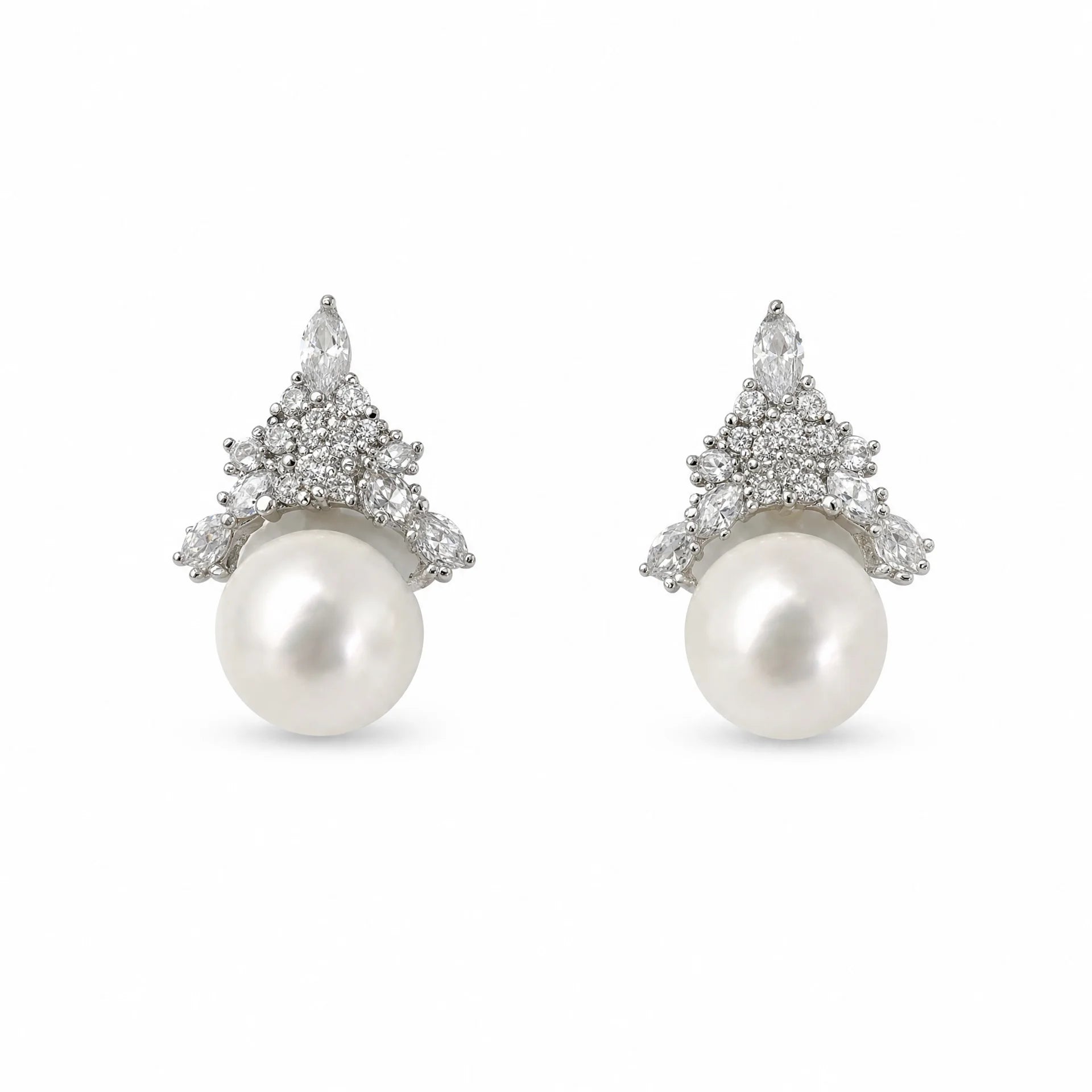 Freshwater pearl drop earrings with clear crystal accents and silver-tone setting