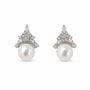Freshwater pearl drop earrings with clear crystal accents and silver-tone setting