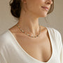 Pastel mixed natural gemstone necklace worn at a three quarter angle