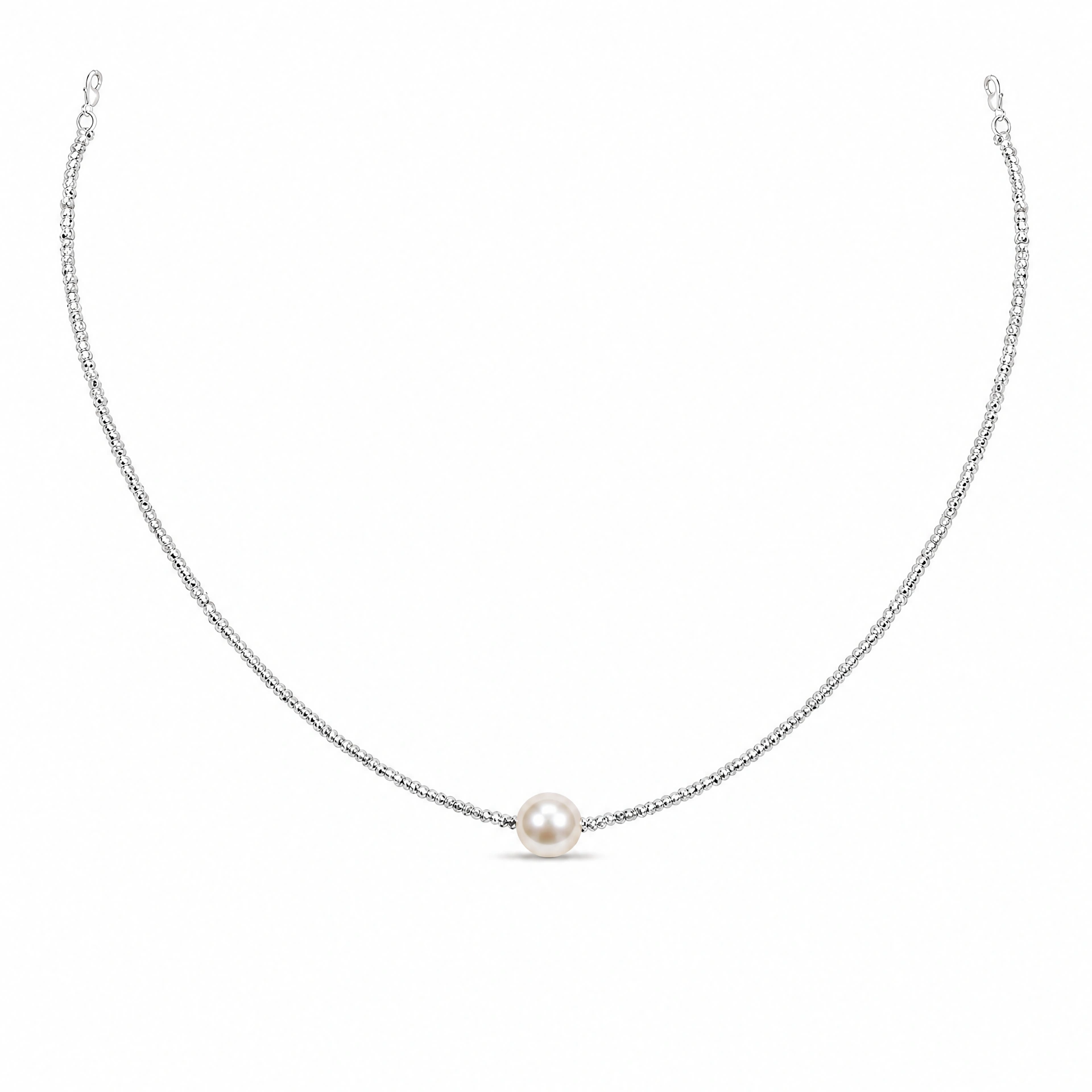 Silver Beaded Freshwater Pearls Necklace