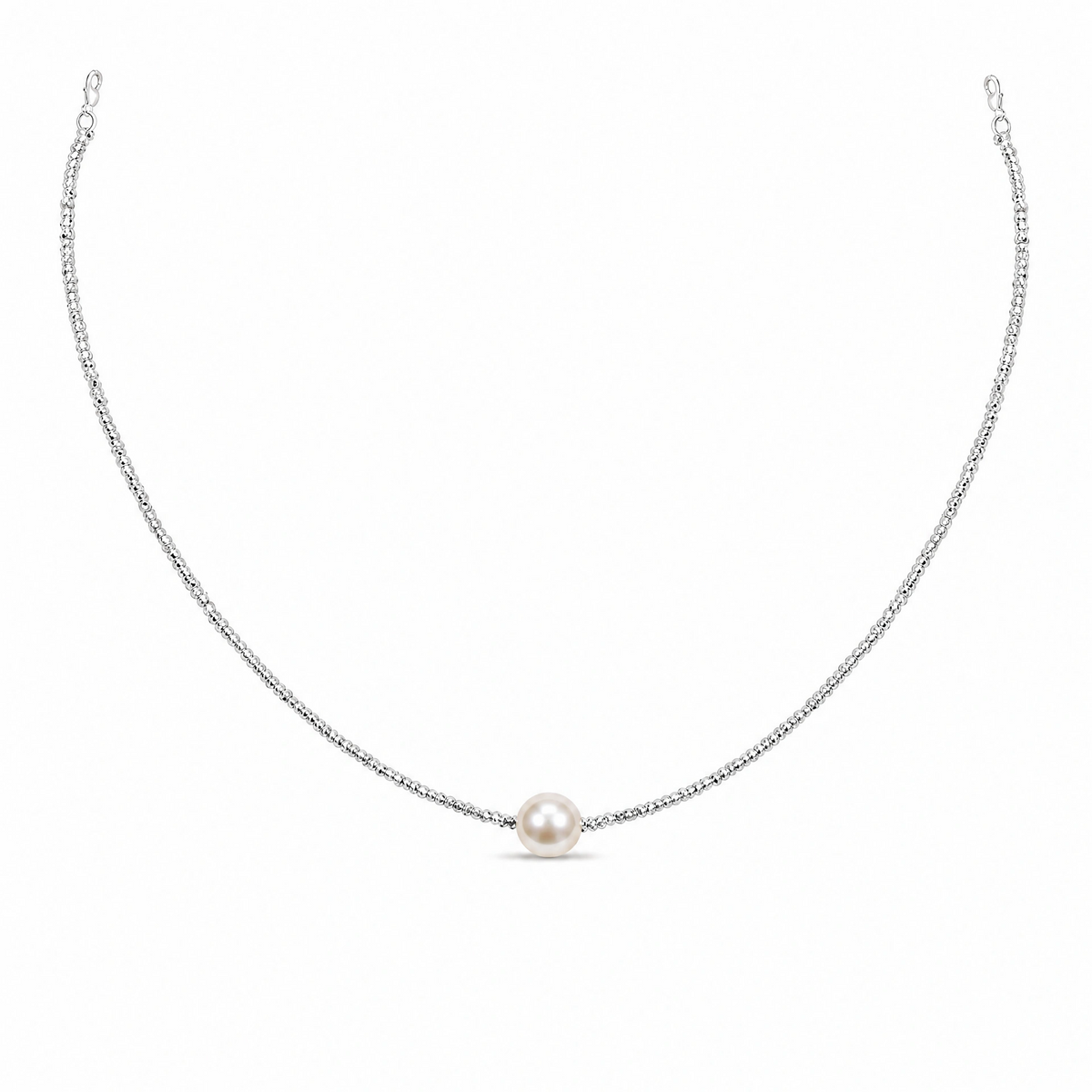 Silver Beaded Freshwater Pearls Necklace