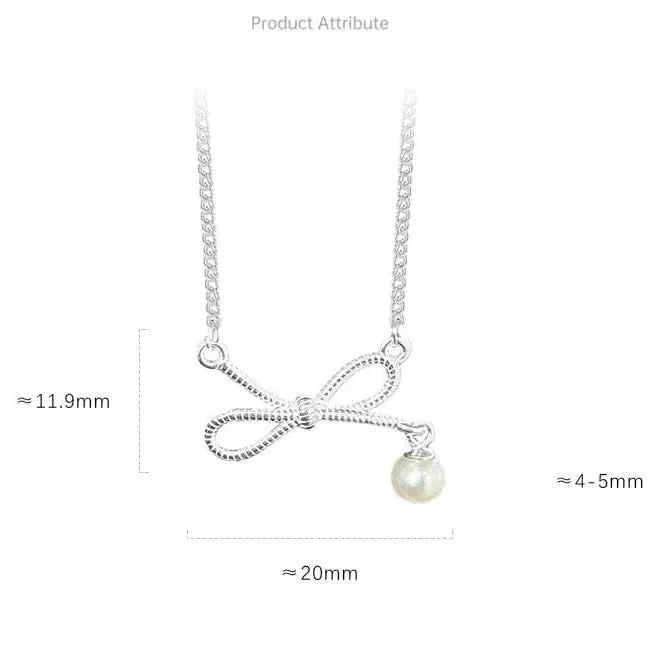 Silver necklace with bow and pearl pendant 