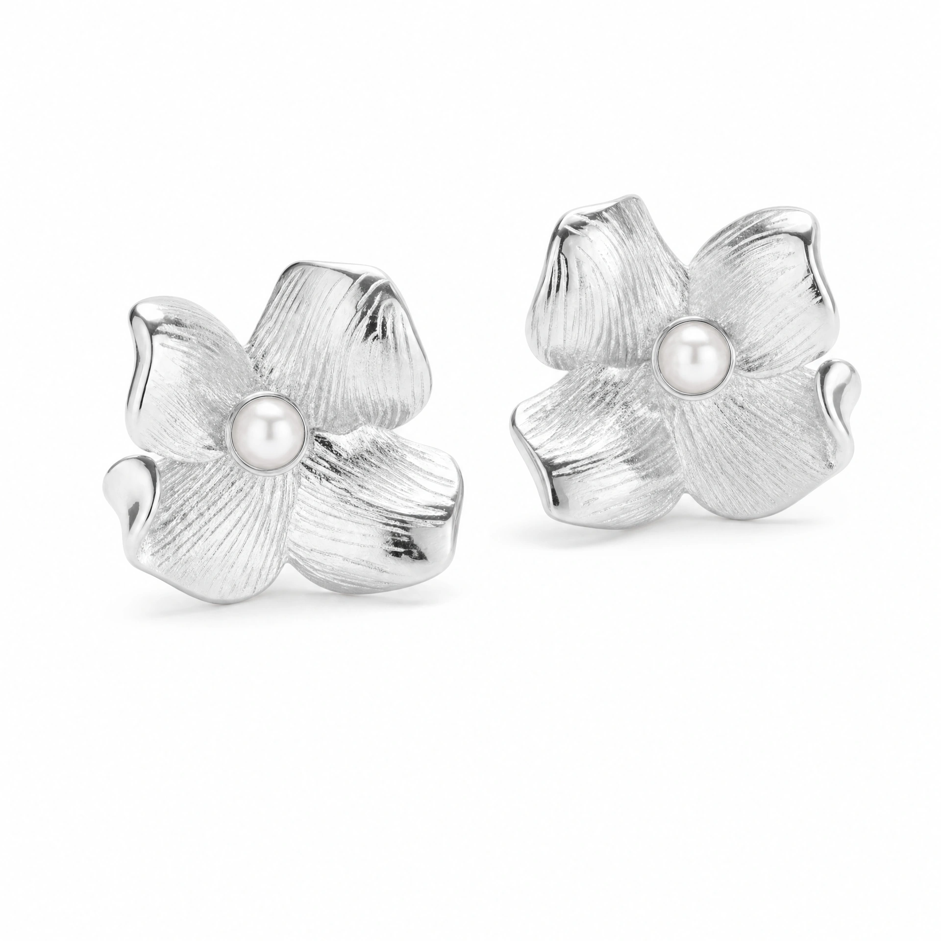 Silver Gold Flower Pearl Earrings