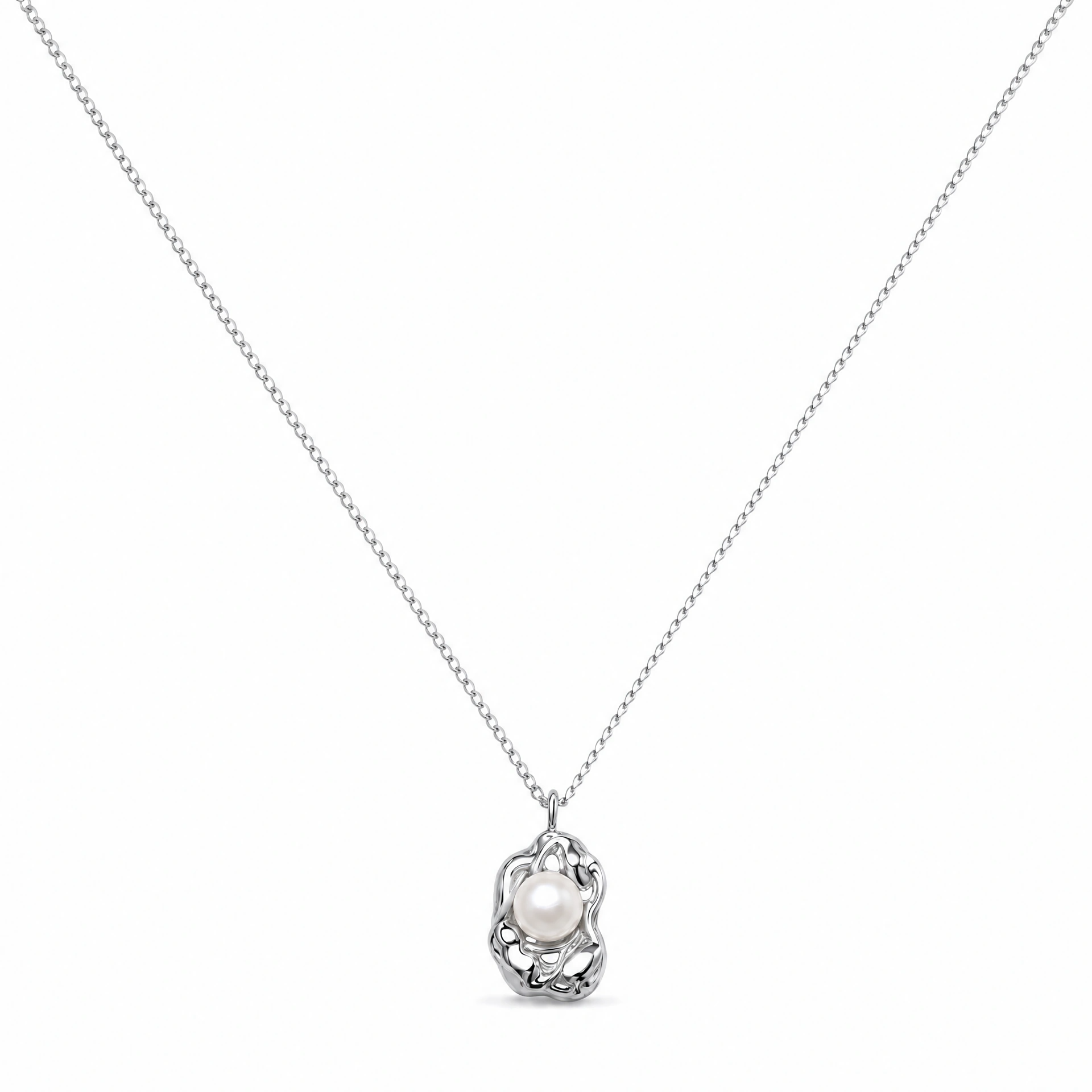 Pearl Pendant Necklace Features a Lava Design