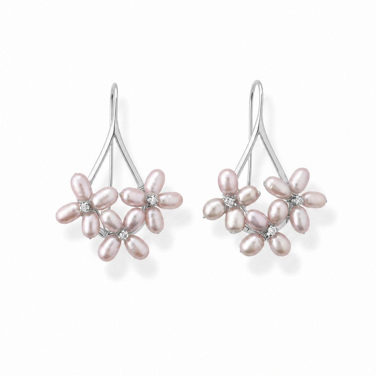 Petal Cluster Pearl Drop Earrings