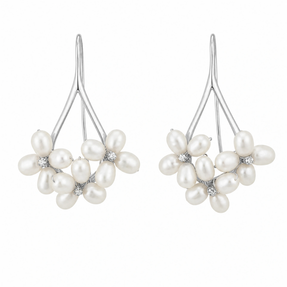Petal Cluster Pearl Drop Earrings