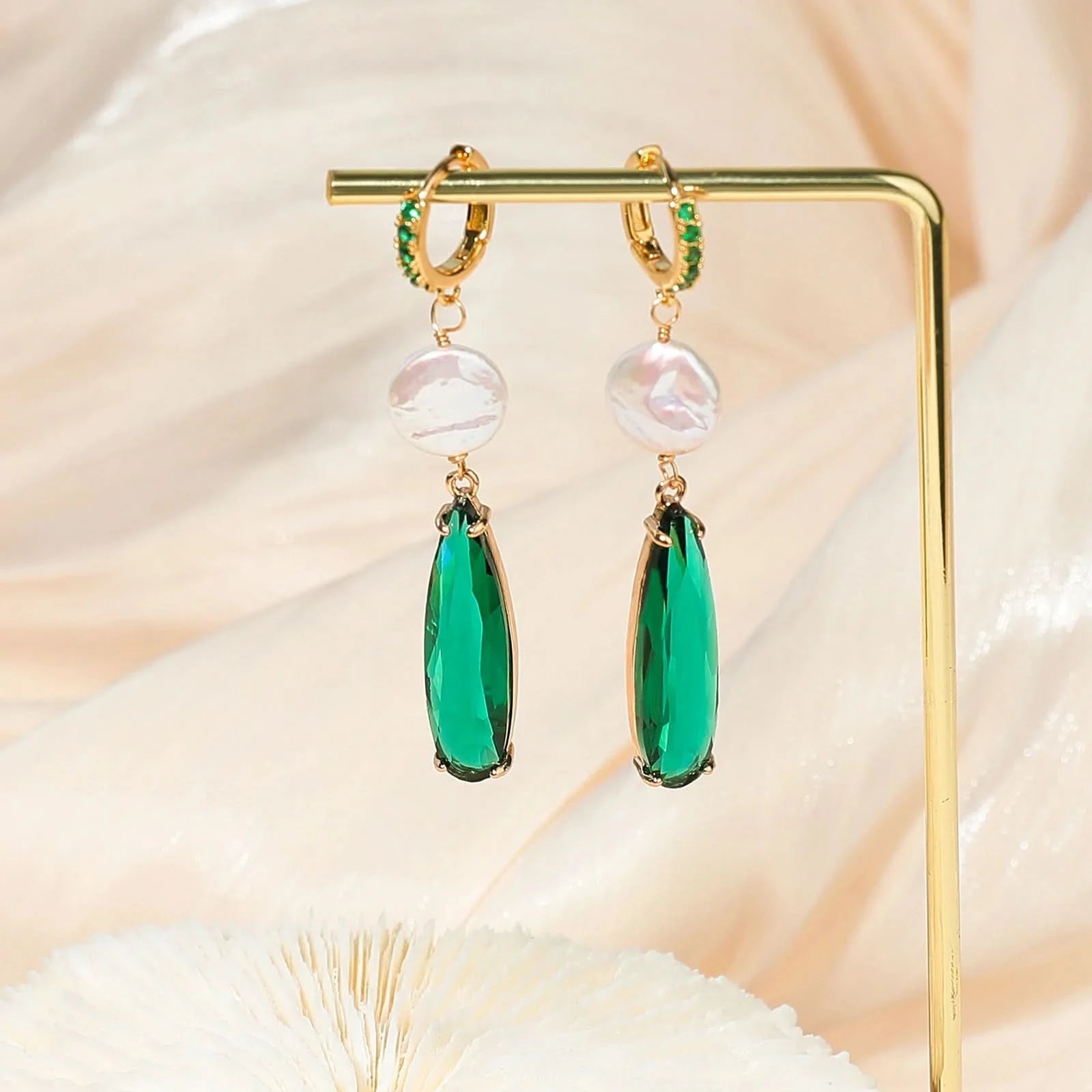 Green Crystal Huggie Earrings
