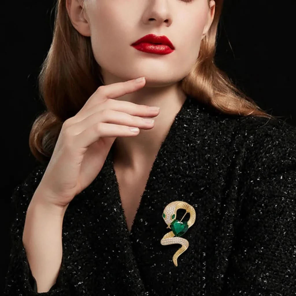 Serpent Heart Crystal Brooch