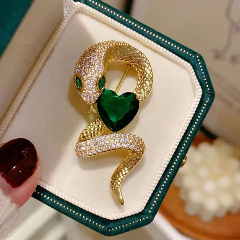 Serpent Heart Crystal Brooch