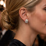 Model wearing silver-tone freshwater pearl crystal cluster stud earrings
