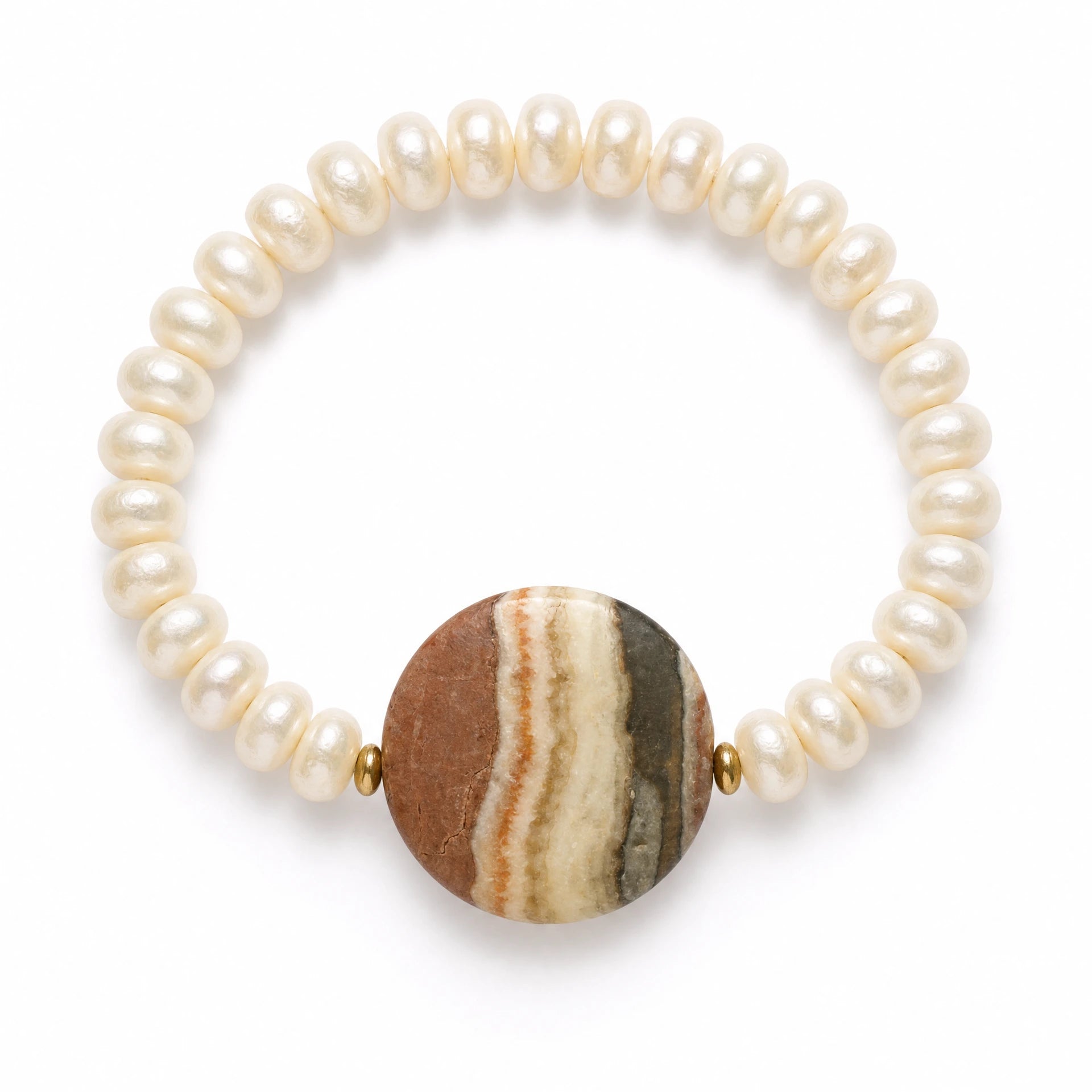 Striped Agate Freshwater Pearl Stretch Bracelet