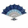 Blue gradient crystal folding fan brooch on a white background