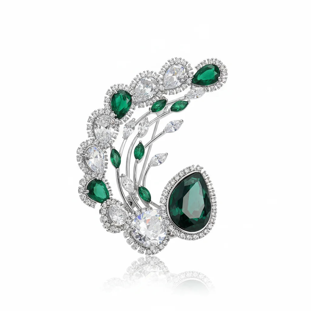Elegant Emerald Teardrop Brooch