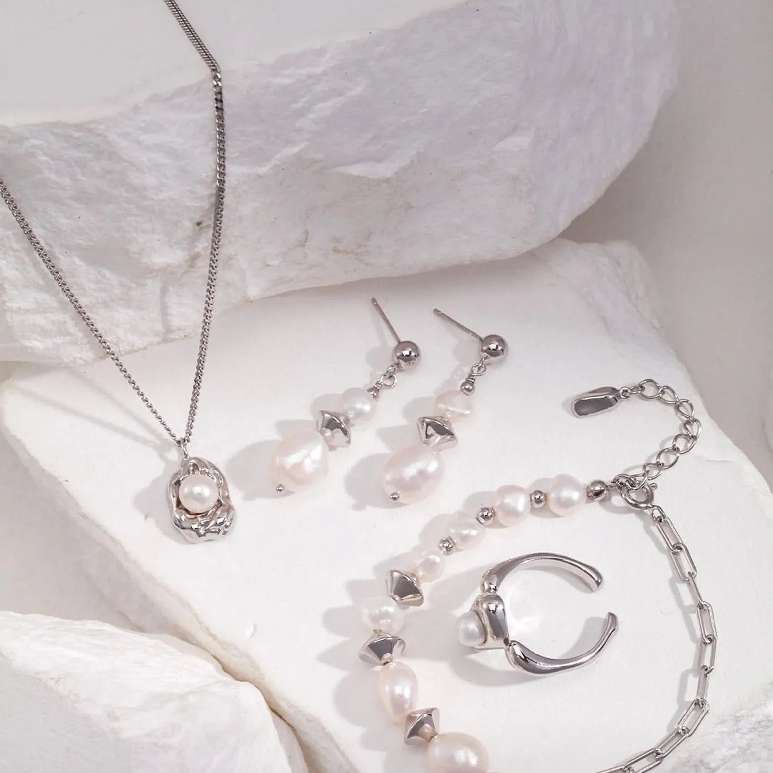 Geometric Pearl Drop Earrings