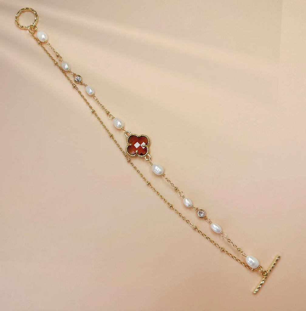 Two Layers Pearl and Crystal Gold Bracelet - Angel Barocco