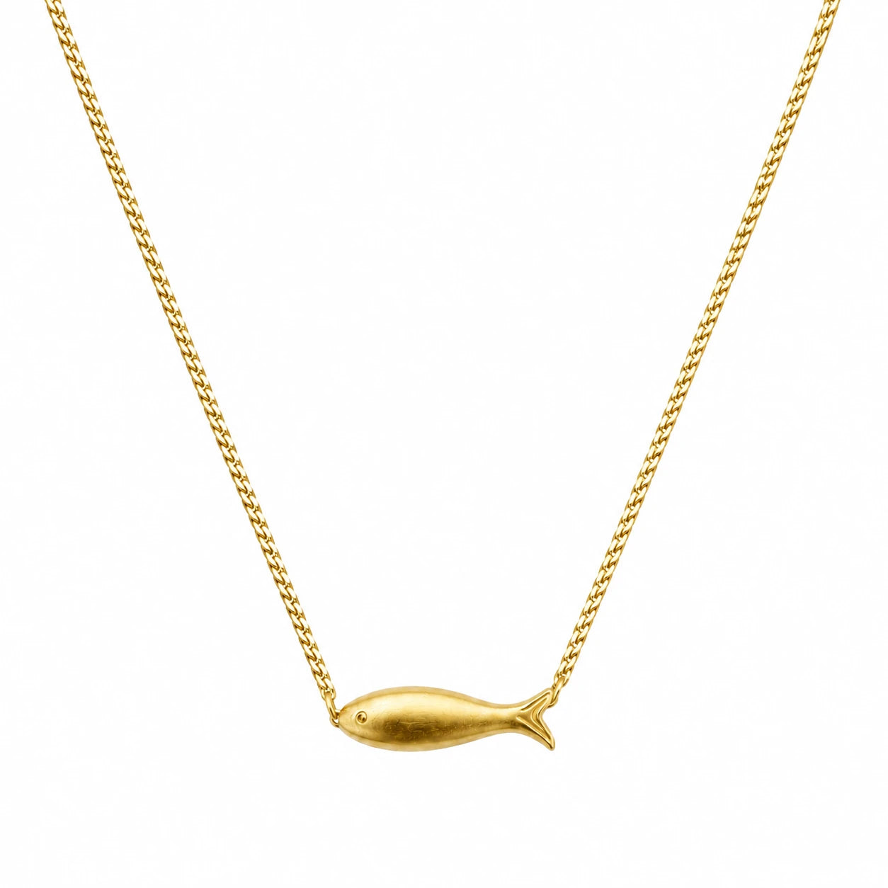 Minimalist gold-tone necklace with a smooth horizontal fish centrepiece