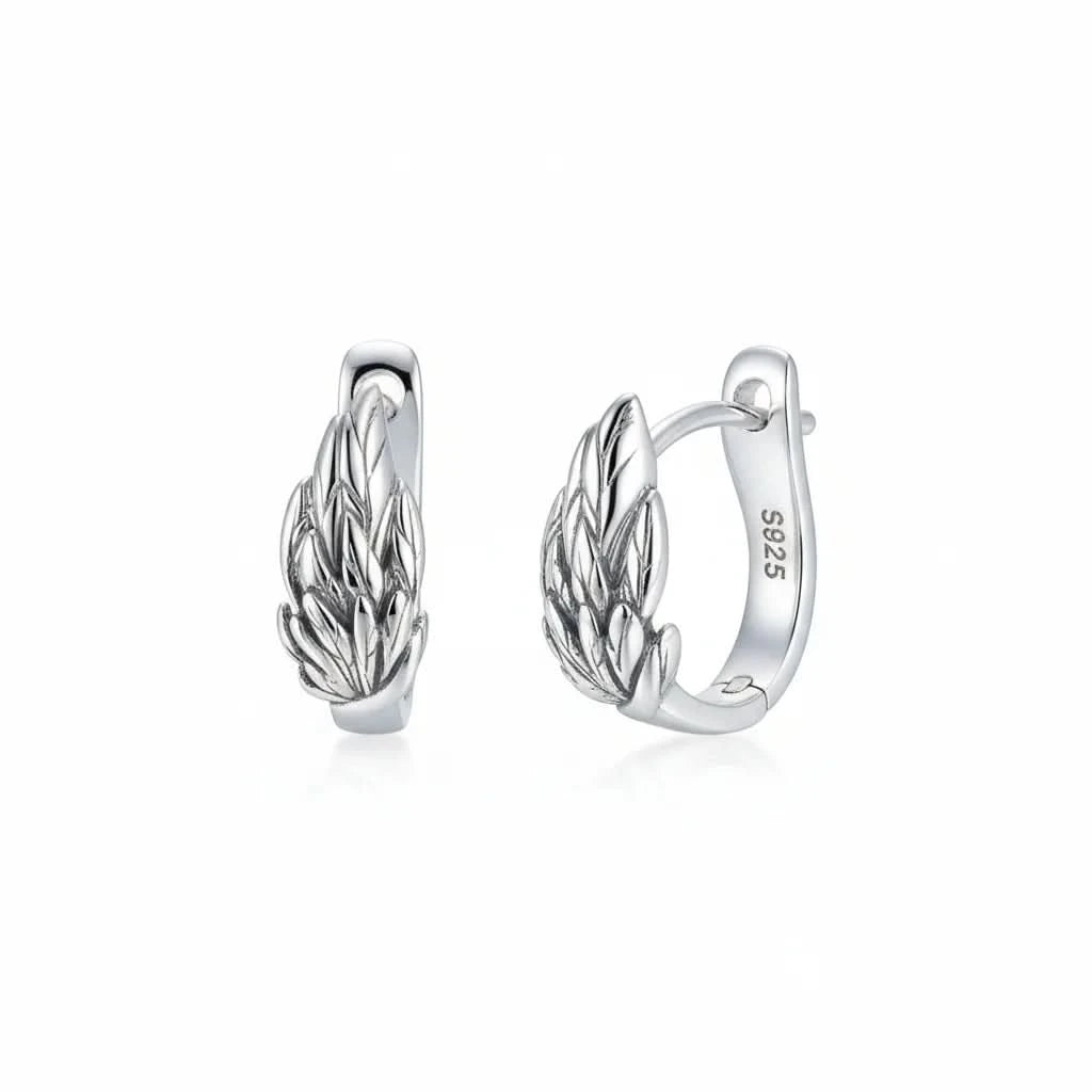 Angel Wing Sterling Silver Hoop Earrings