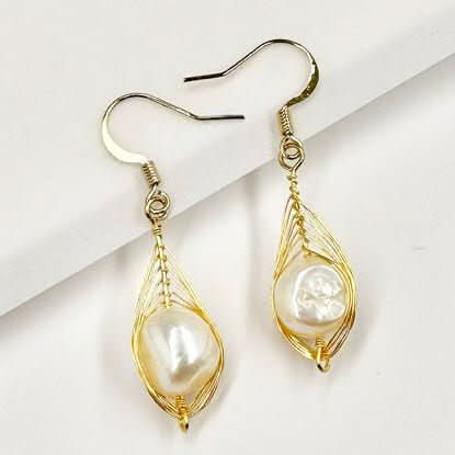 Handmade Wire Baroque Pearl Drop Earrings
