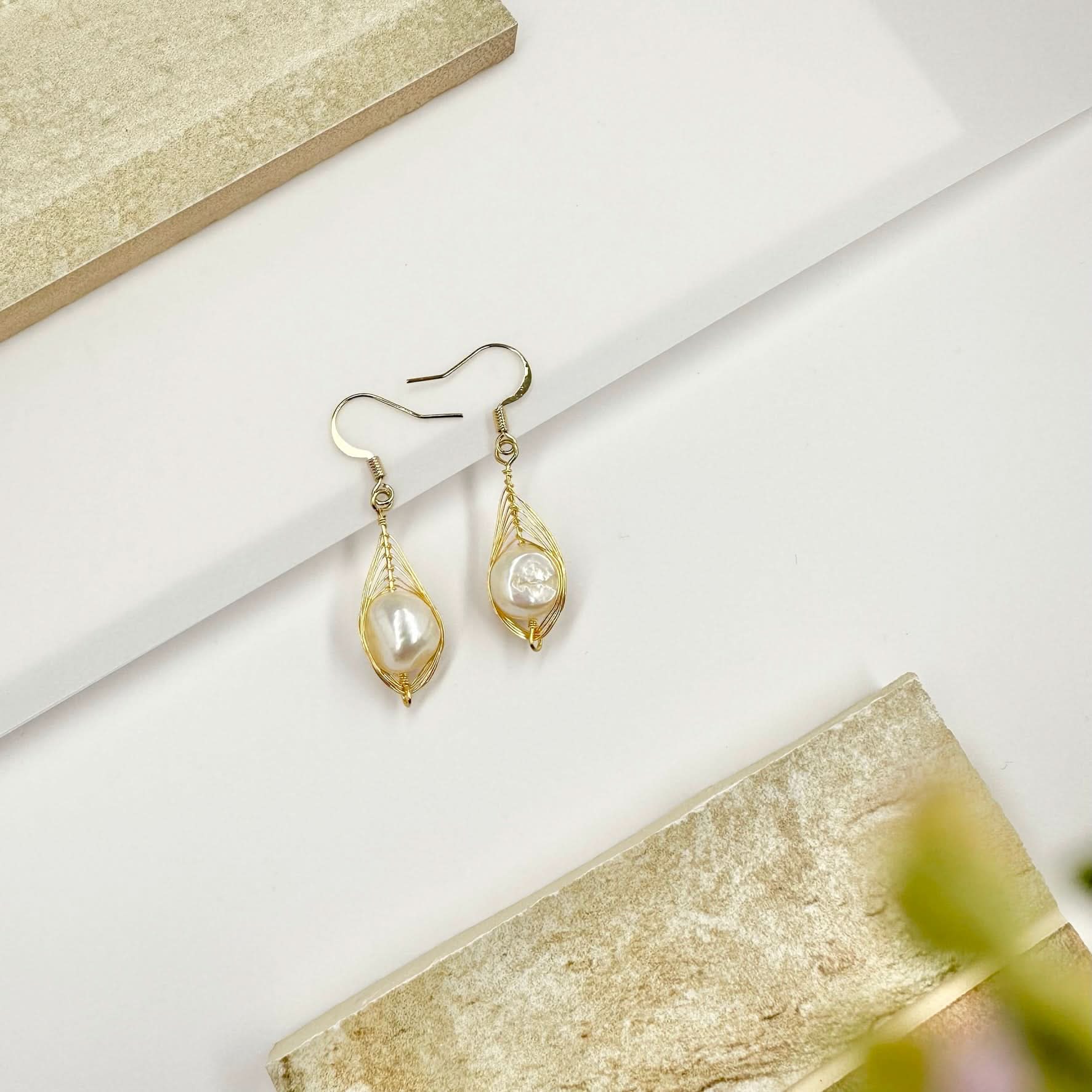 gold pearl drop earrings