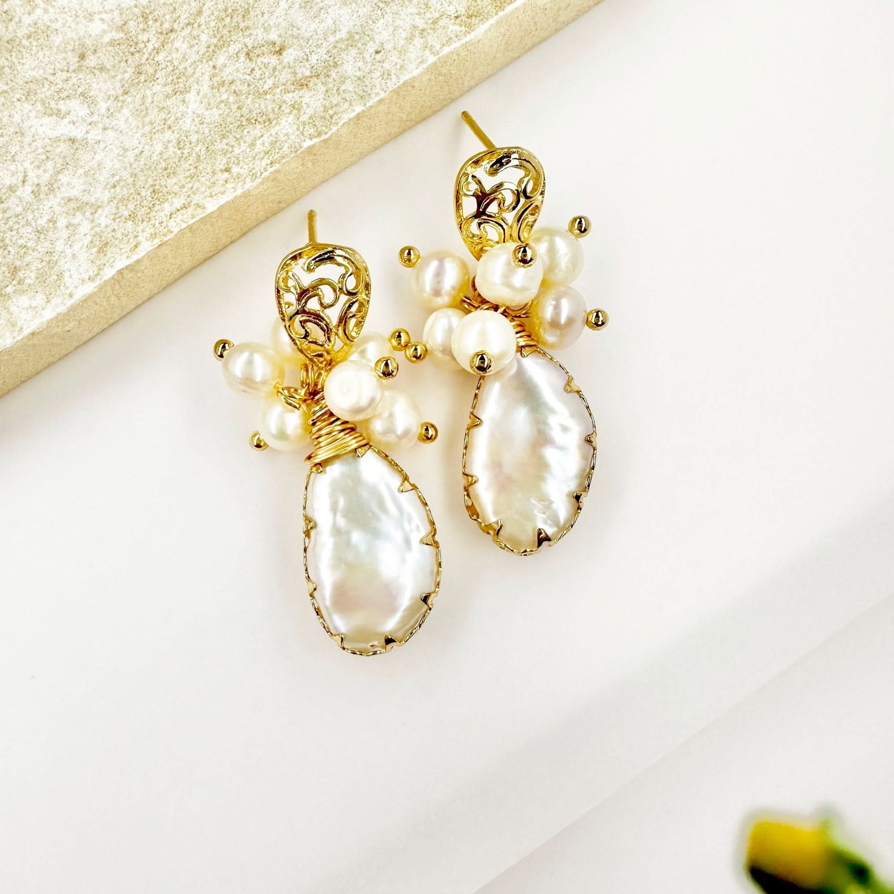 Engraved Pearl Drop Earrings